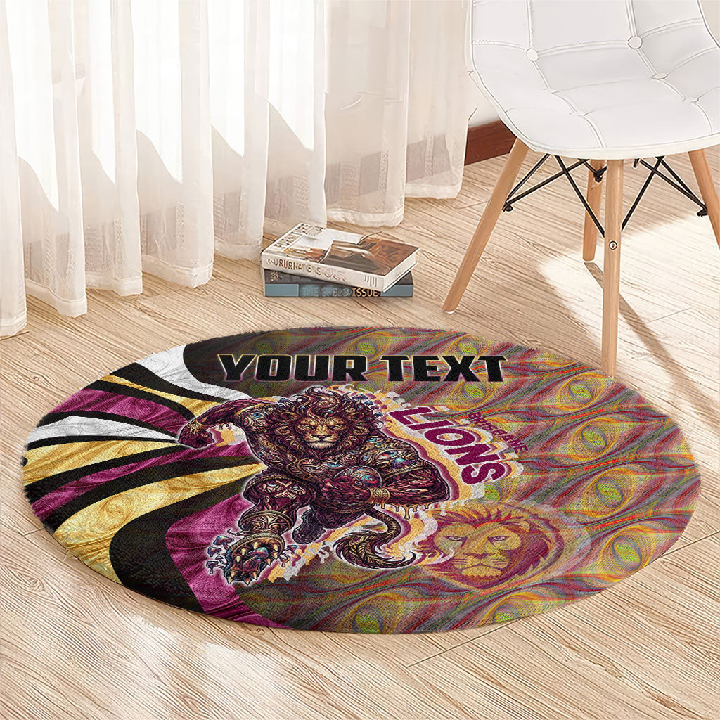 Personalised Brisbane Lions Round Carpet Trippy Psychedelic Abstract Art Mascot Football Fans