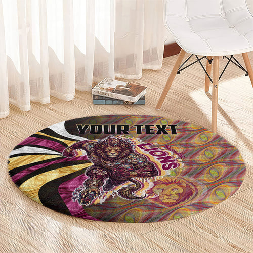 Personalised Brisbane Lions Round Carpet Trippy Psychedelic Abstract Art Mascot Football Fans