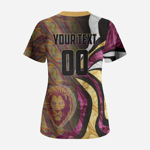 Personalised Brisbane Lions Scrub Top Trippy Psychedelic Abstract Art Mascot Football Fans