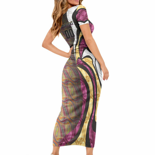 Personalised Brisbane Lions Short Sleeve Bodycon Dress Trippy Psychedelic Abstract Art Mascot Football Fans