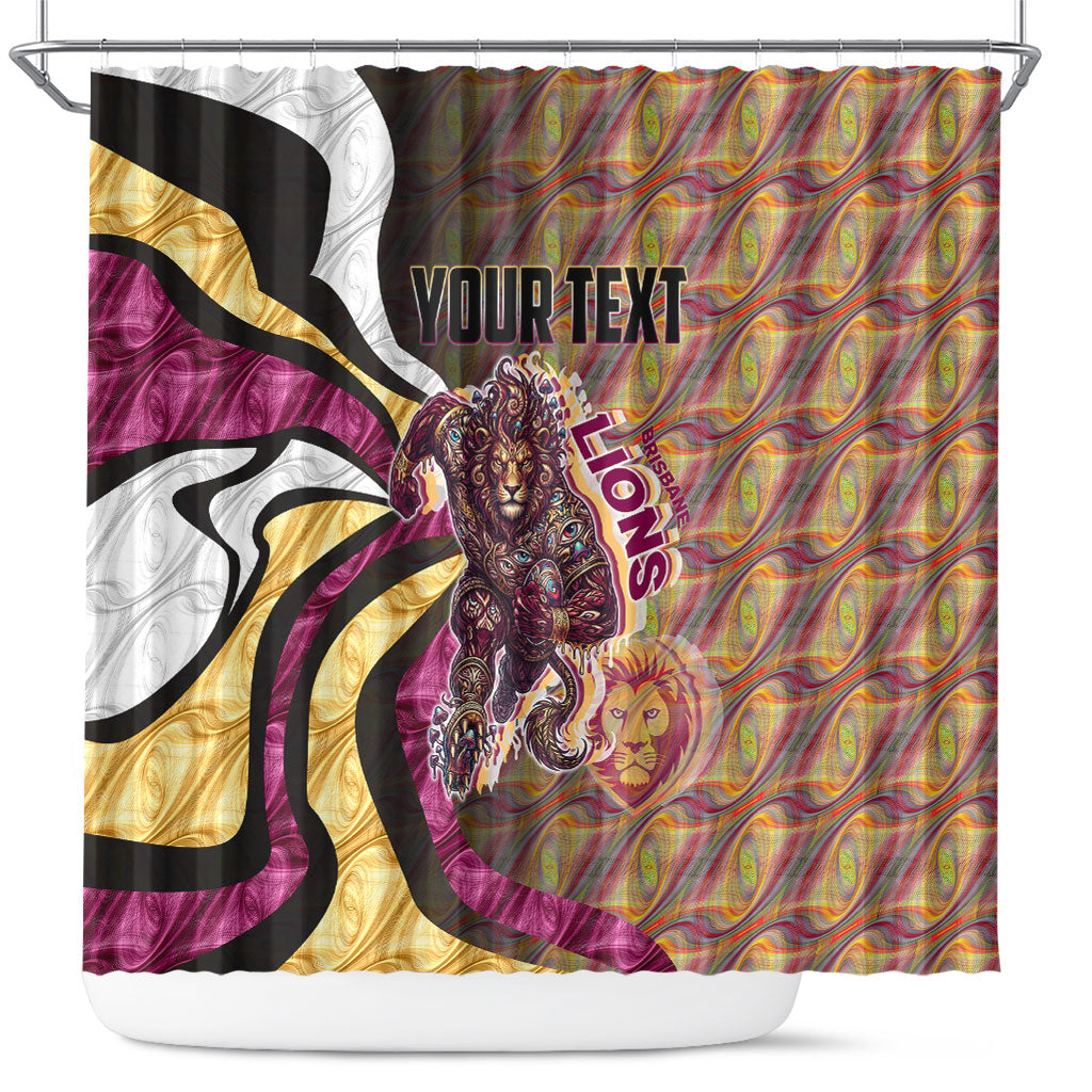 Personalised Brisbane Lions Shower Curtain Trippy Psychedelic Abstract Art Mascot Football Fans