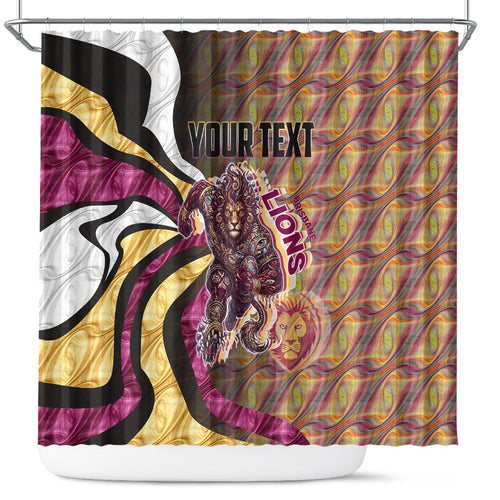 Personalised Brisbane Lions Shower Curtain Trippy Psychedelic Abstract Art Mascot Football Fans