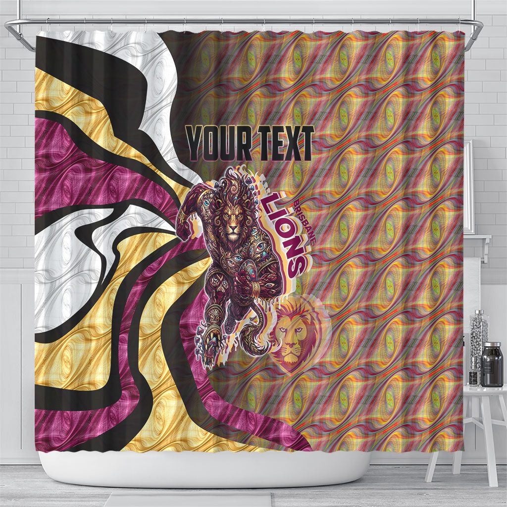 Personalised Brisbane Lions Shower Curtain Trippy Psychedelic Abstract Art Mascot Football Fans