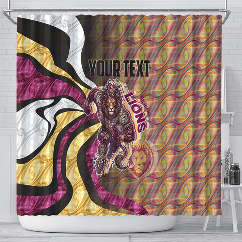 Personalised Brisbane Lions Shower Curtain Trippy Psychedelic Abstract Art Mascot Football Fans
