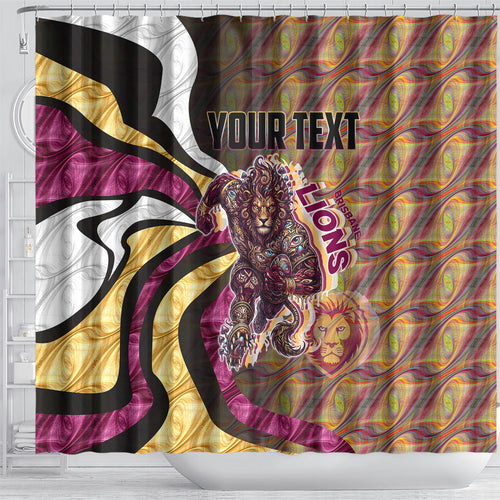 Personalised Brisbane Lions Shower Curtain Trippy Psychedelic Abstract Art Mascot Football Fans