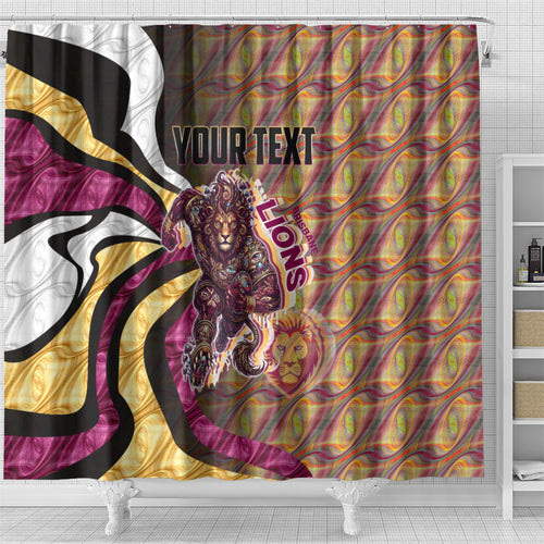Personalised Brisbane Lions Shower Curtain Trippy Psychedelic Abstract Art Mascot Football Fans