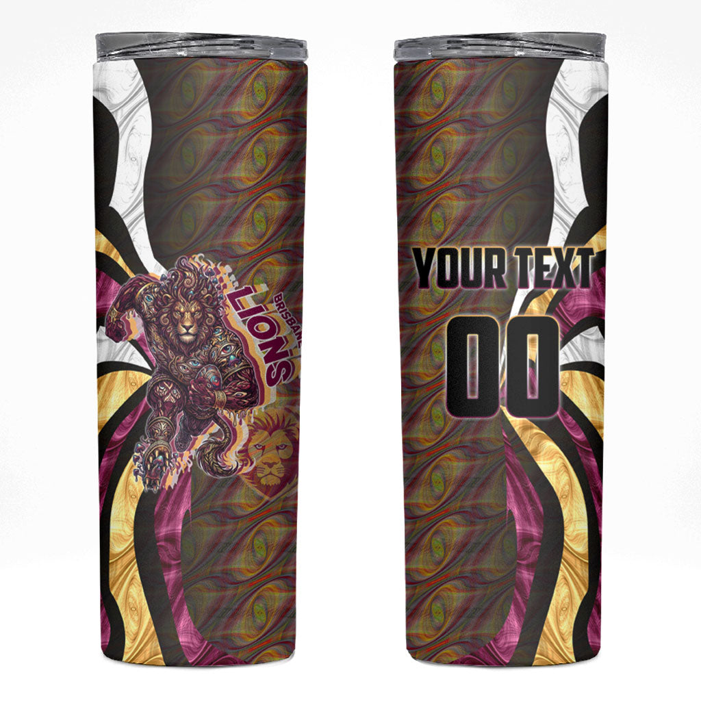 Personalised Brisbane Lions Skinny Tumbler Trippy Psychedelic Abstract Art Mascot Football Fans