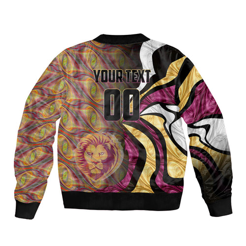 Personalised Brisbane Lions Sleeve Zip Bomber Jacket Trippy Psychedelic Abstract Art Mascot Football Fans