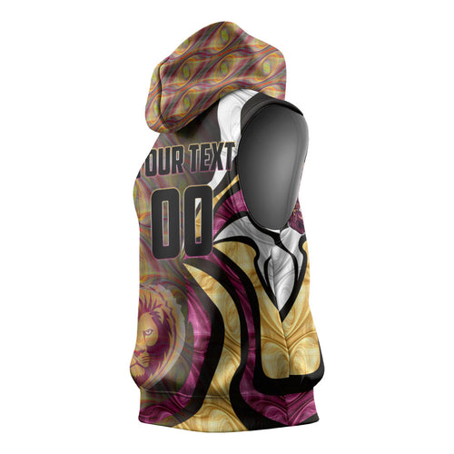 Personalised Brisbane Lions Sleeveless Hoodie Trippy Psychedelic Abstract Art Mascot Football Fans