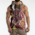 Personalised Brisbane Lions Sleeveless Hoodie Trippy Psychedelic Abstract Art Mascot Football Fans