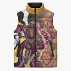 Personalised Brisbane Lions Sleeveless Puffer Jacket Trippy Psychedelic Abstract Art Mascot Football Fans