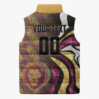 Personalised Brisbane Lions Sleeveless Puffer Jacket Trippy Psychedelic Abstract Art Mascot Football Fans