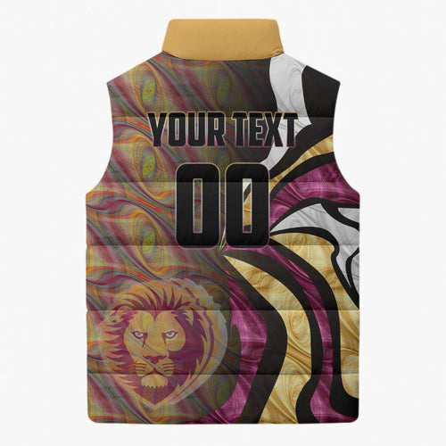 Personalised Brisbane Lions Sleeveless Puffer Jacket Trippy Psychedelic Abstract Art Mascot Football Fans