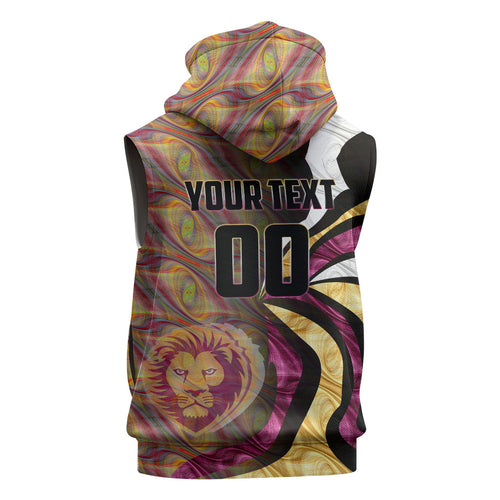 Personalised Brisbane Lions Sleeveless Zip Hoodie Trippy Psychedelic Abstract Art Mascot Football Fans