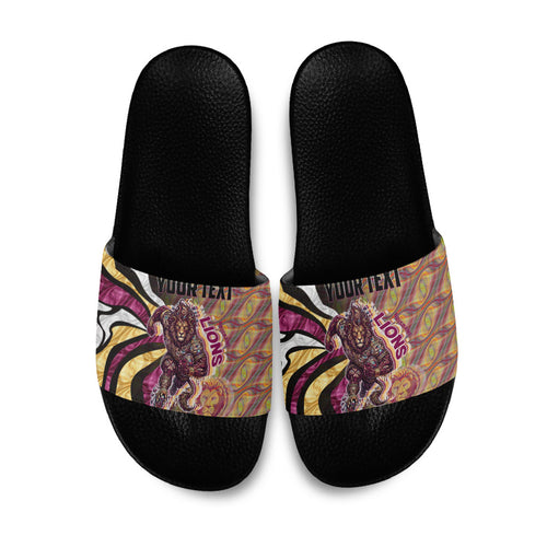 Personalised Brisbane Lions Slide Sandals Trippy Psychedelic Abstract Art Mascot Football Fans