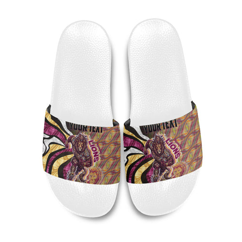 Personalised Brisbane Lions Slide Sandals Trippy Psychedelic Abstract Art Mascot Football Fans
