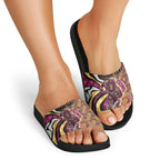 Personalised Brisbane Lions Slide Sandals Trippy Psychedelic Abstract Art Mascot Football Fans