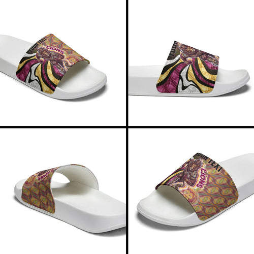 Personalised Brisbane Lions Slide Sandals Trippy Psychedelic Abstract Art Mascot Football Fans