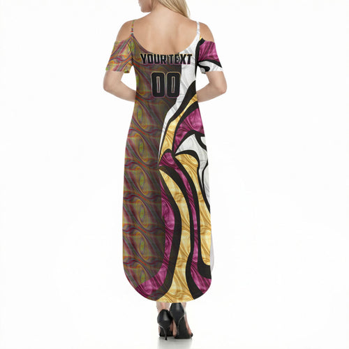 Personalised Brisbane Lions Summer Maxi Dress Trippy Psychedelic Abstract Art Mascot Football Fans