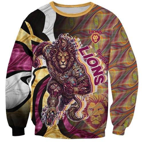 Personalised Brisbane Lions Sweatshirt Trippy Psychedelic Abstract Art Mascot Football Fans