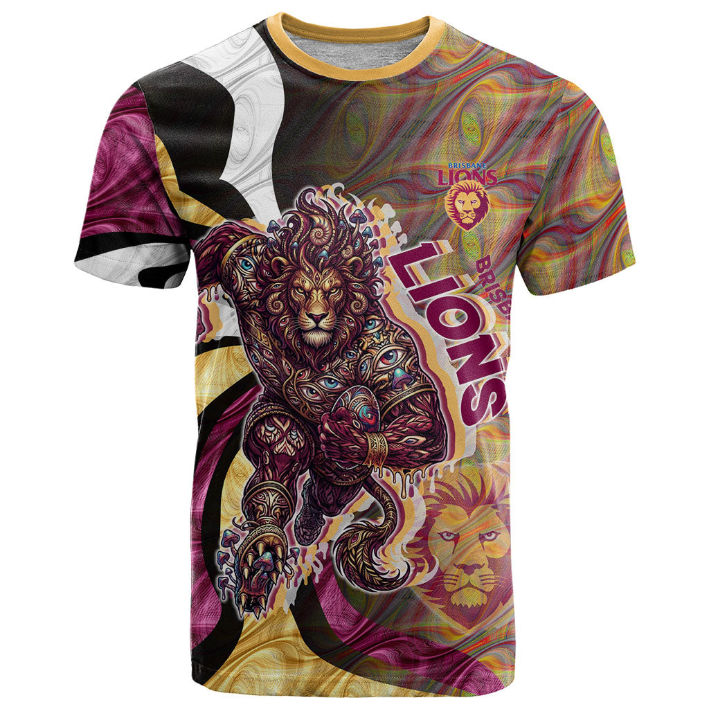 Personalised Brisbane Lions T Shirt Trippy Psychedelic Abstract Art Mascot Football Fans