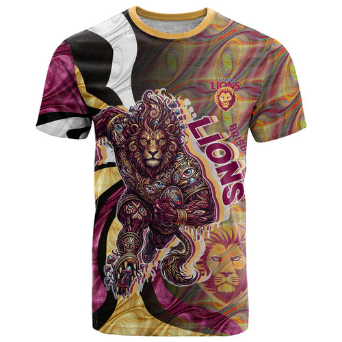 Personalised Brisbane Lions T Shirt Trippy Psychedelic Abstract Art Mascot Football Fans