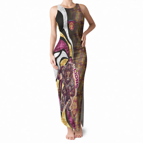Personalised Brisbane Lions Tank Maxi Dress Trippy Psychedelic Abstract Art Mascot Football Fans
