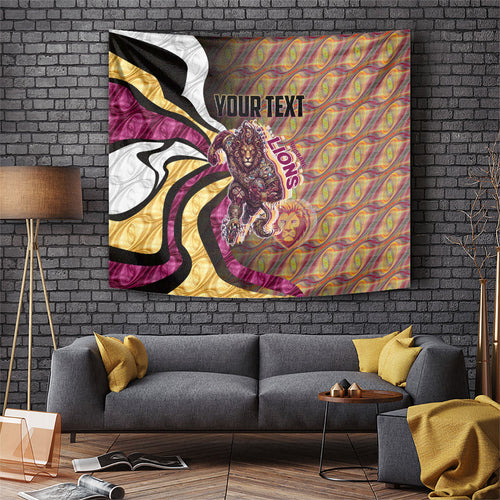 Personalised Brisbane Lions Tapestry Trippy Psychedelic Abstract Art Mascot Football Fans