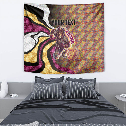 Personalised Brisbane Lions Tapestry Trippy Psychedelic Abstract Art Mascot Football Fans