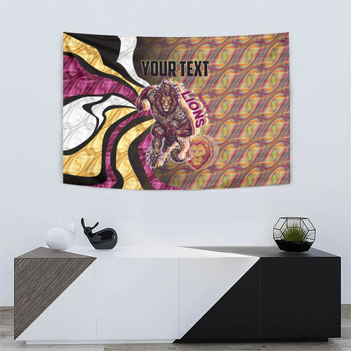 Personalised Brisbane Lions Tapestry Trippy Psychedelic Abstract Art Mascot Football Fans