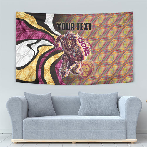 Personalised Brisbane Lions Tapestry Trippy Psychedelic Abstract Art Mascot Football Fans