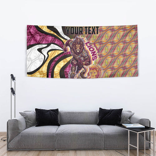Personalised Brisbane Lions Tapestry Trippy Psychedelic Abstract Art Mascot Football Fans