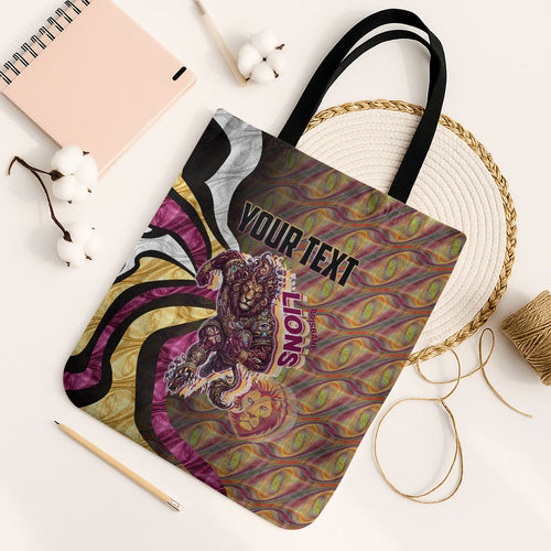 Personalised Brisbane Lions Tote Bag Trippy Psychedelic Abstract Art Mascot Football Fans