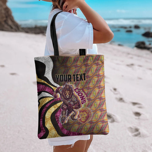 Personalised Brisbane Lions Tote Bag Trippy Psychedelic Abstract Art Mascot Football Fans