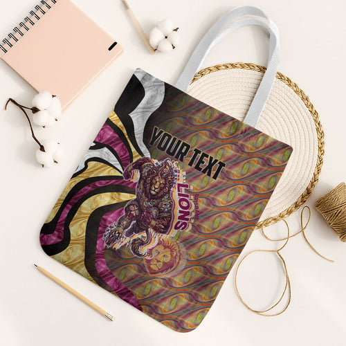 Personalised Brisbane Lions Tote Bag Trippy Psychedelic Abstract Art Mascot Football Fans