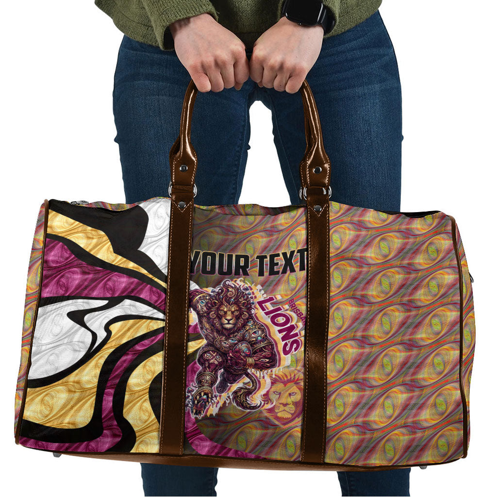 Personalised Brisbane Lions Travel Bag Trippy Psychedelic Abstract Art Mascot Football Fans