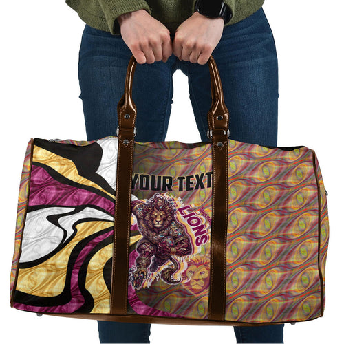 Personalised Brisbane Lions Travel Bag Trippy Psychedelic Abstract Art Mascot Football Fans