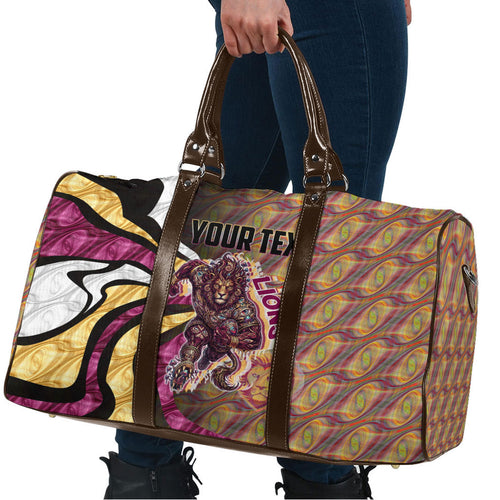 Personalised Brisbane Lions Travel Bag Trippy Psychedelic Abstract Art Mascot Football Fans