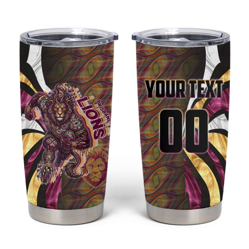 Personalised Brisbane Lions Tumbler Cup Trippy Psychedelic Abstract Art Mascot Football Fans