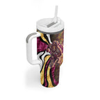 Personalised Brisbane Lions Tumbler With Handle Trippy Psychedelic Abstract Art Mascot Football Fans