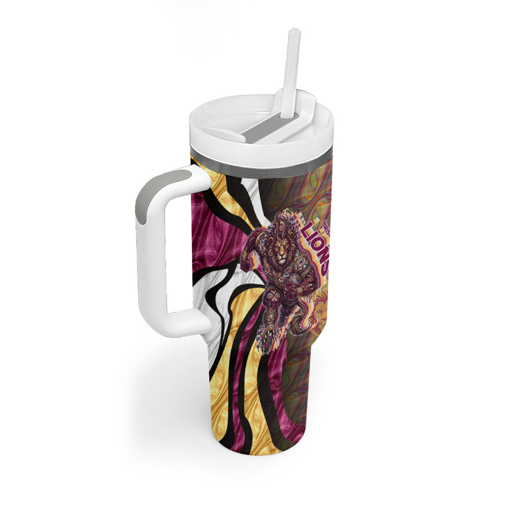 Personalised Brisbane Lions Tumbler With Handle Trippy Psychedelic Abstract Art Mascot Football Fans