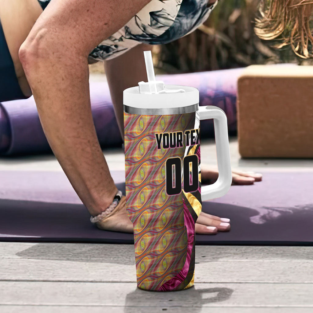 Personalised Brisbane Lions Tumbler With Handle Trippy Psychedelic Abstract Art Mascot Football Fans