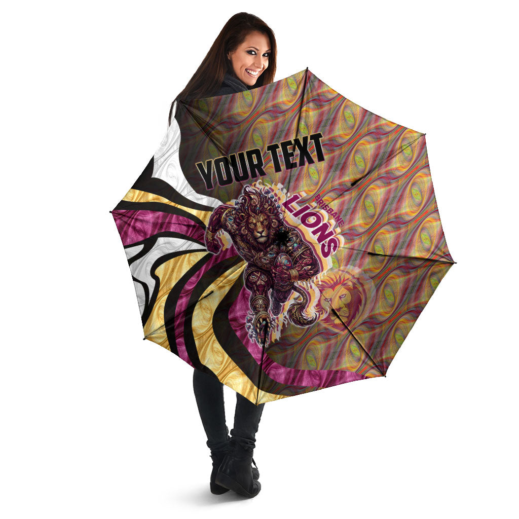 Personalised Brisbane Lions Umbrella Trippy Psychedelic Abstract Art Mascot Football Fans