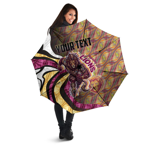 Personalised Brisbane Lions Umbrella Trippy Psychedelic Abstract Art Mascot Football Fans
