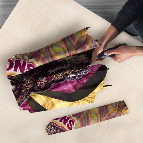 Personalised Brisbane Lions Umbrella Trippy Psychedelic Abstract Art Mascot Football Fans
