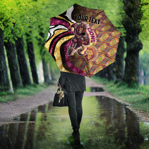 Personalised Brisbane Lions Umbrella Trippy Psychedelic Abstract Art Mascot Football Fans