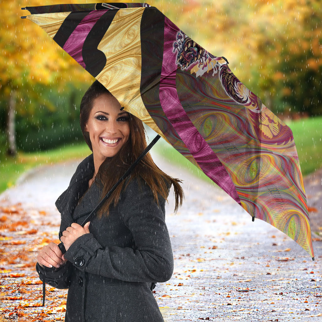 Personalised Brisbane Lions Umbrella Trippy Psychedelic Abstract Art Mascot Football Fans