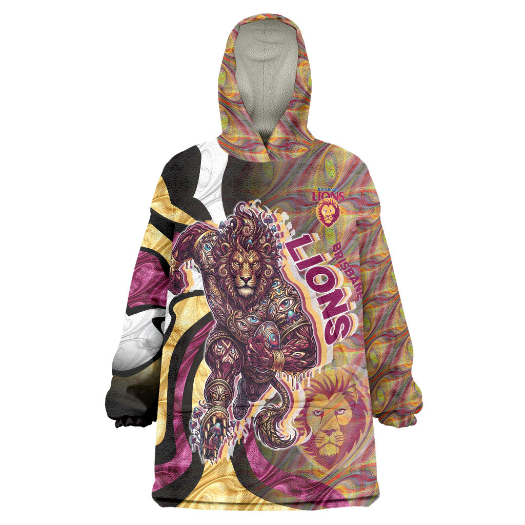 Personalised Brisbane Lions Wearable Blanket Hoodie Trippy Psychedelic Abstract Art Mascot Football Fans