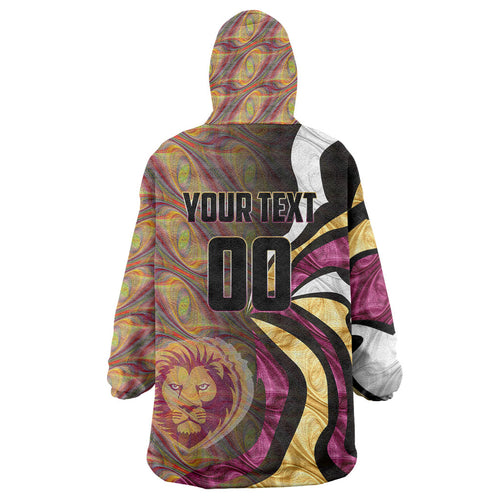 Personalised Brisbane Lions Wearable Blanket Hoodie Trippy Psychedelic Abstract Art Mascot Football Fans