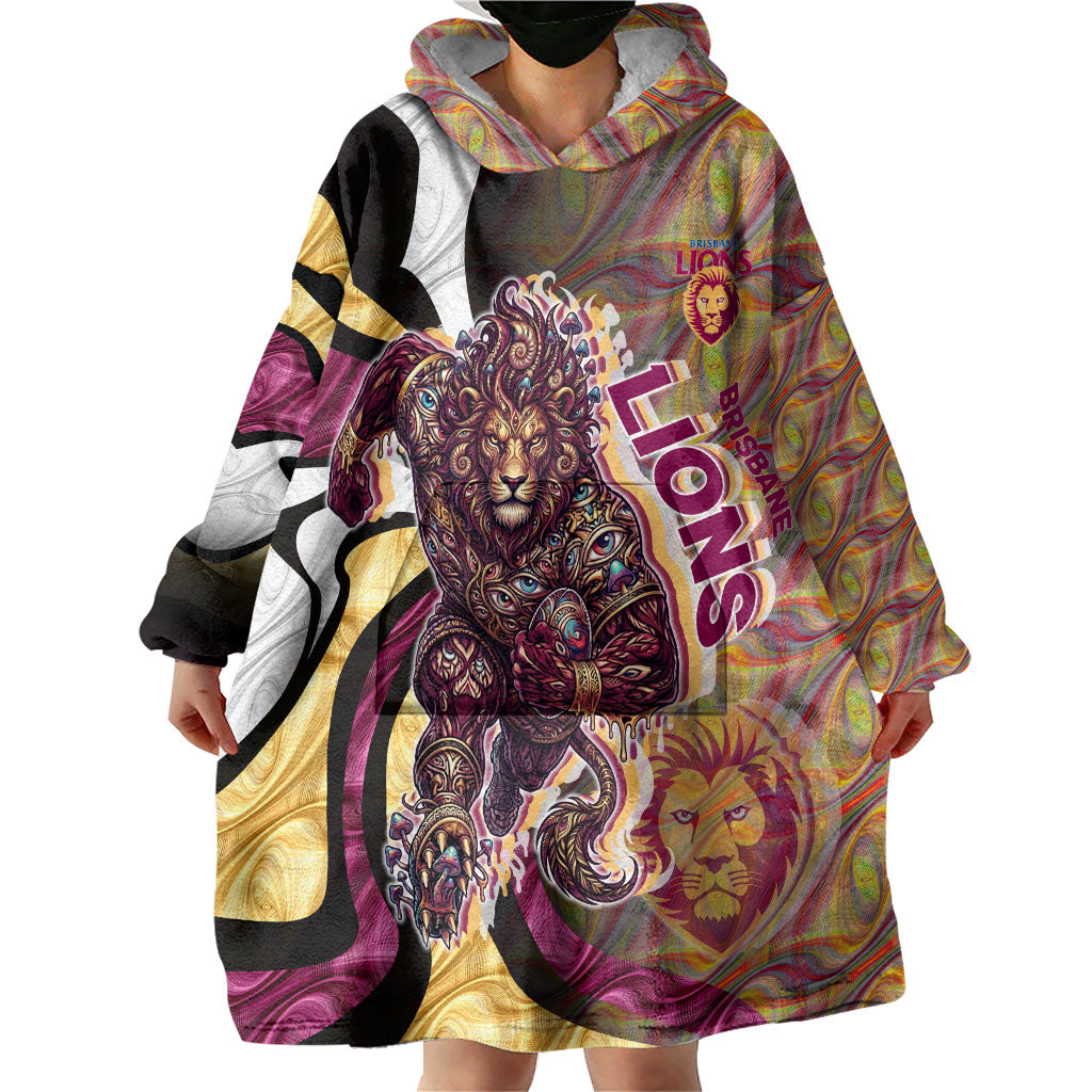 Personalised Brisbane Lions Wearable Blanket Hoodie Trippy Psychedelic Abstract Art Mascot Football Fans